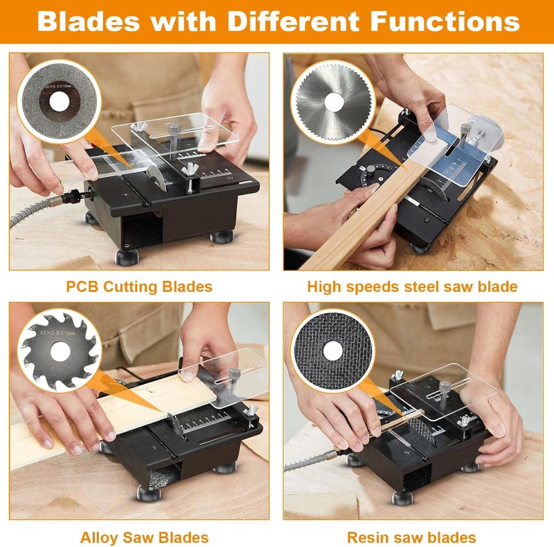 MT Mini Table Saw, Mini Table Saws for Crafts, Multi Functional Table Saw, Portable Desktop Electric Saw for Cutting,Grinding,Engraving Drilling.Speed & Angle Adjustable,for Wood/PCB/Acrylic/Plastic - Image 3